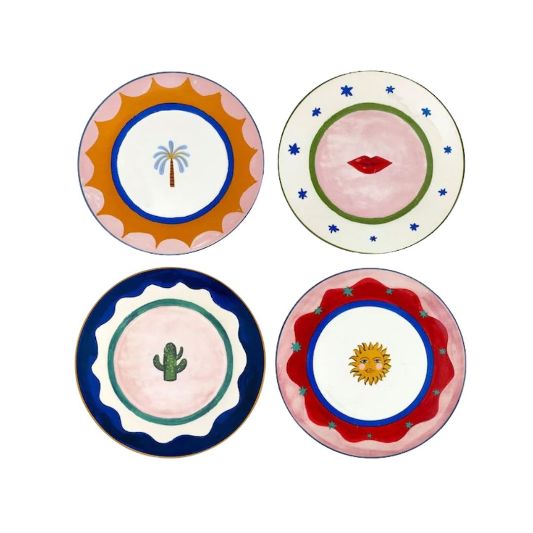 Eleanor Bowmer, Eleanor Bowmer Set of 4 White Electric Coast Icon Cake Plates - Size One