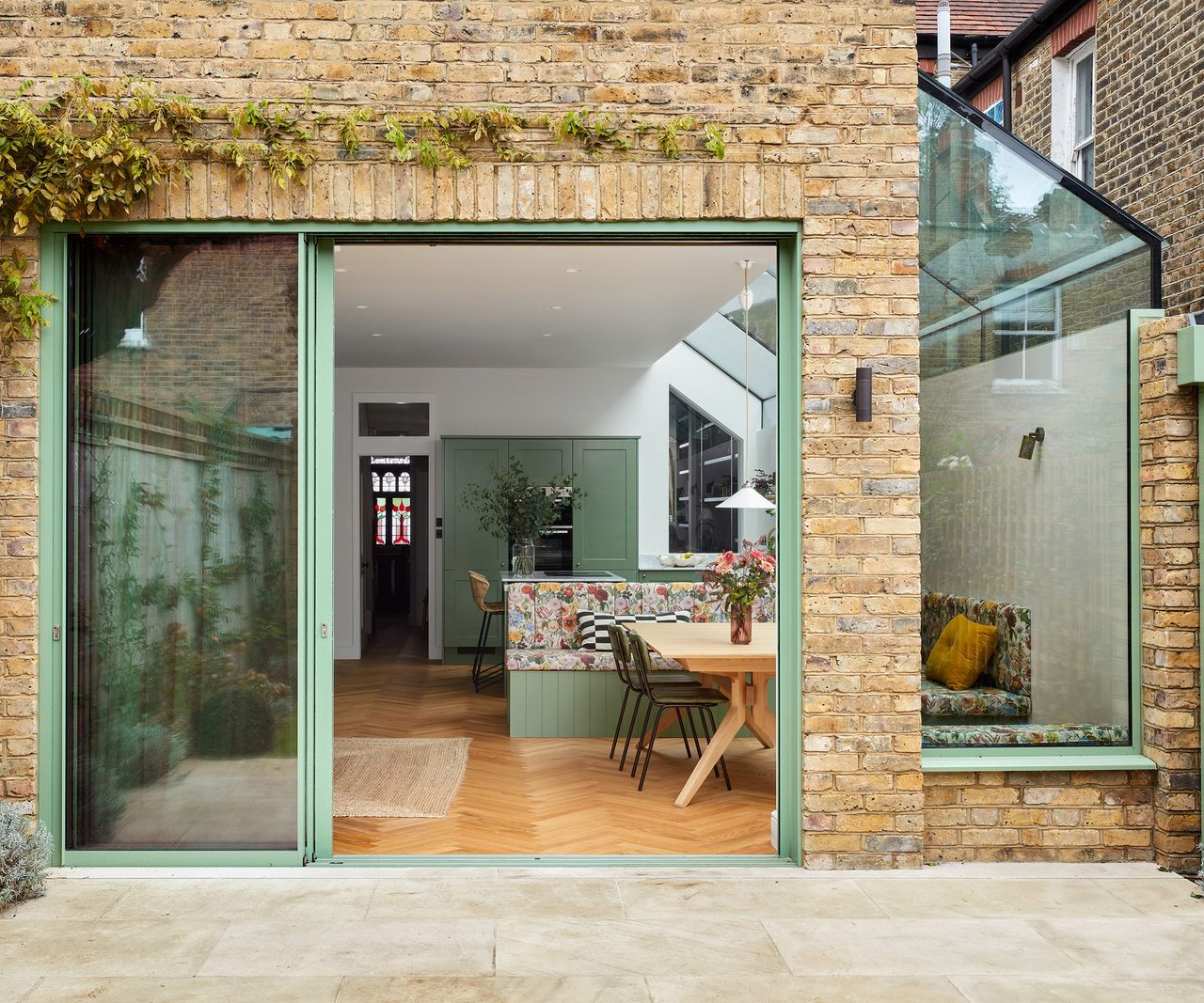 A kitchen side return extension with glazed pitched roof