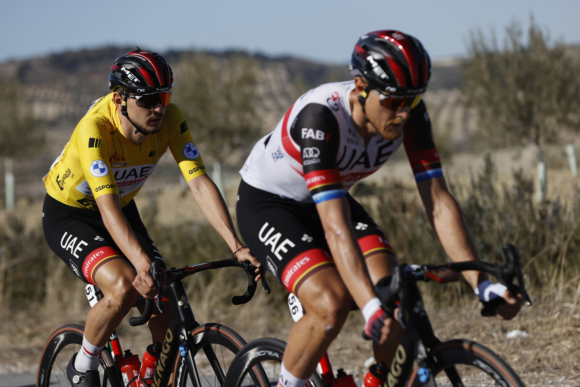 Vuelta a Andalucia Ruta Del Sol 2022 68th Edition 3rd stage Lucena Otura 1526 km 18022022 Alessandro Covi ITA UAE Team Emirates Matteo Trentin ITA UAE Team Emirates photo Luis Angel GomezSprintCyclingAgency2022