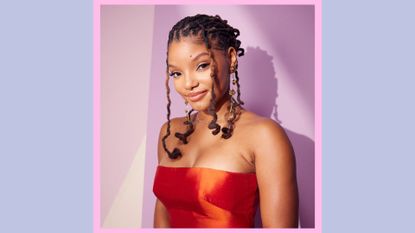 Halle Bailey poses at the IMDb Official Portrait Studio during D23 2022 at Anaheim Convention Center on September 09, 2022 in Anaheim, California