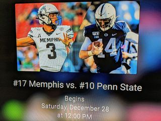 Cotton Bowl Memphis Penn State ESPN App banner on TV