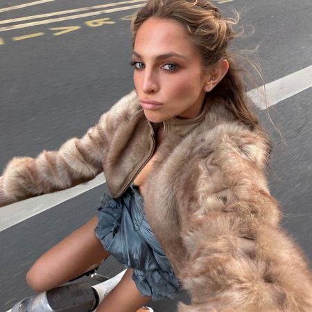 Woman in a faux-fur jacket
