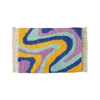 wavy striped rug in purple and blue