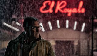 Bad TImes At The El Royale Jon Hamm looking concerned and shady on a rainy night