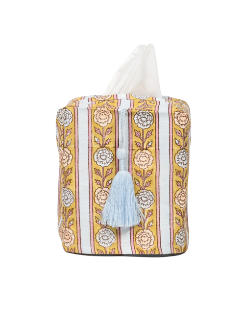Vintage Floral Stripe Blockprint Tissue Box Cover