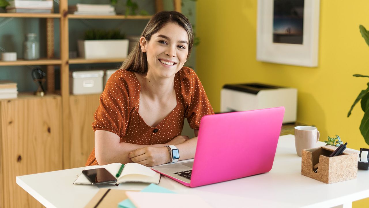 Woman using a standing desk