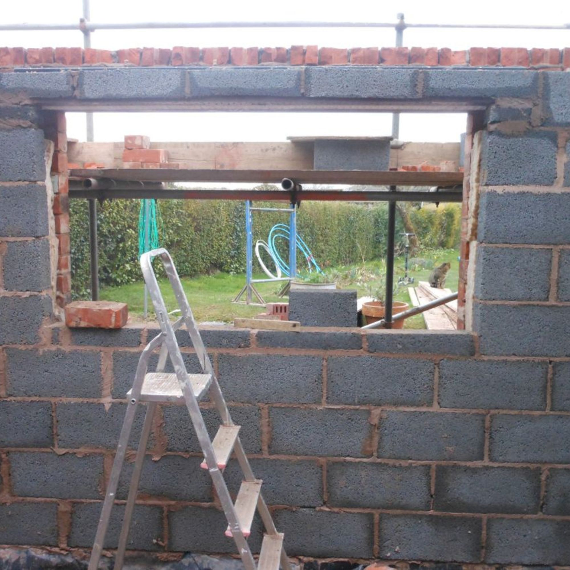 Opening in new wall ready for the kitchen window to be installed