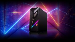 MSI Marketing image showing the case of one of the best gaming PCs surrounded by colourful light rays