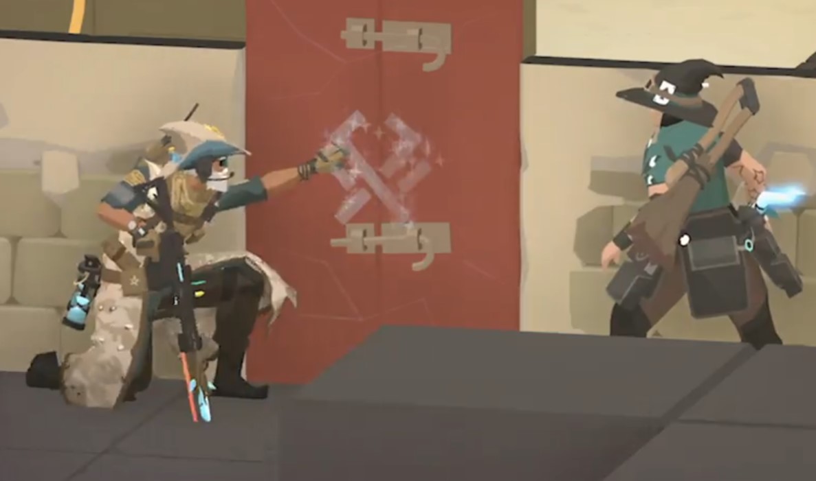 Navy Seer and Witch cop prepare to breach a door