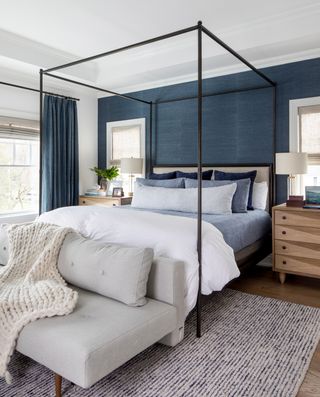 coastal bedroom with blue palette