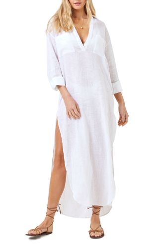 L*Space + Capistrano Long Sleeve Linen Cover-Up Tunic Dress