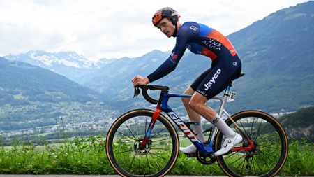 VILLARS-SUR-OLLON, SWITZERLAND - JUNE 16: Anders Foldager of Denmark and Team Jayco AlUla sprints during the 87th Tour de Suisse 2024, Stage 8 a 15.7km individual time trial stage from Aigle to Villars-sur-Ollon 1249m / #UCIWT / on June 16, 2024 in Villars-sur-Ollon, Switzerland. (Photo by Tim de Waele/Getty Images)