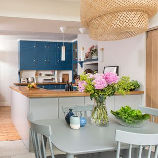 blue and grey kitchen diner