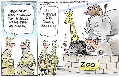 Political cartoon US MS 13 animals immigration
