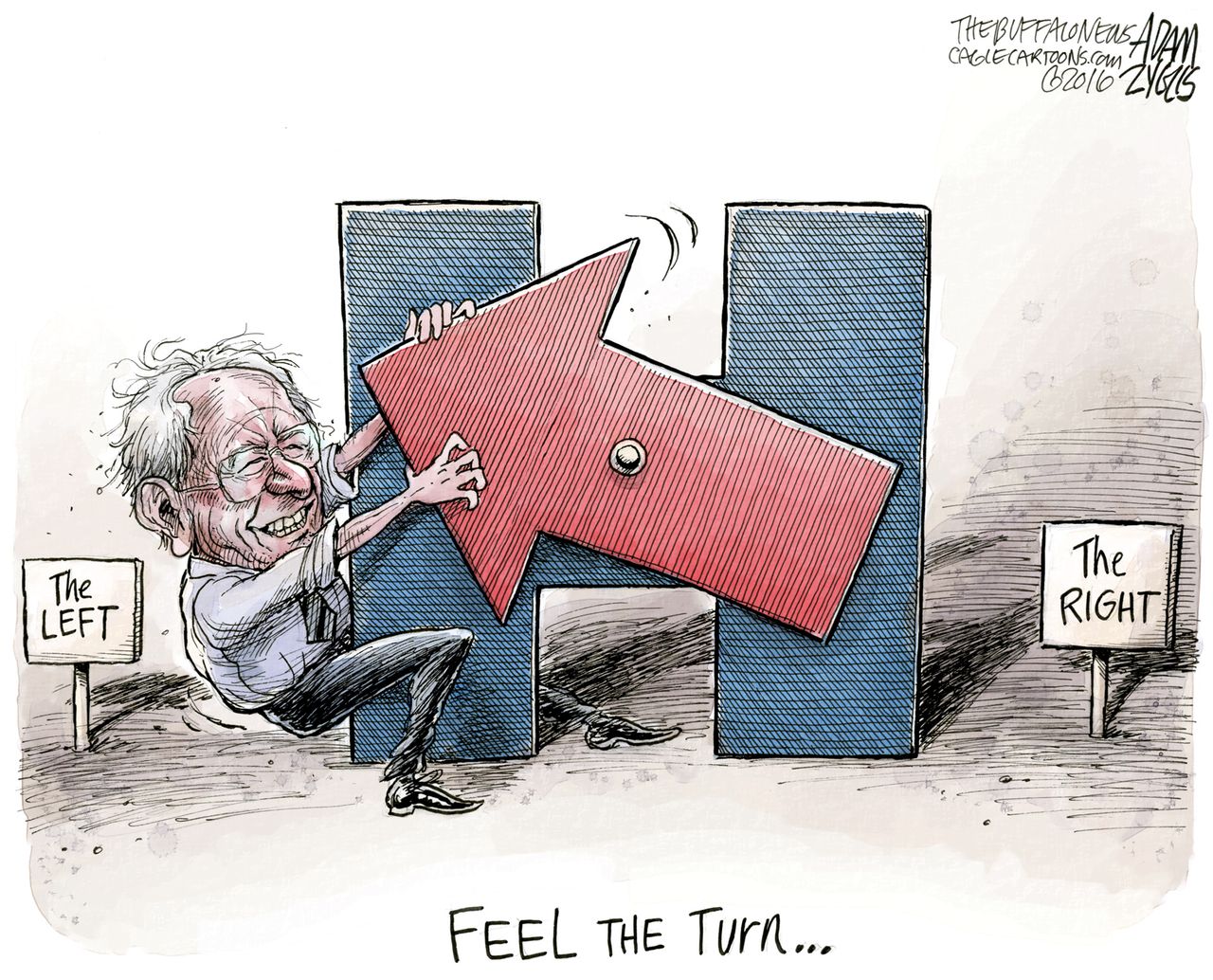 Political Cartoon U.S. Bernie Hillary Left