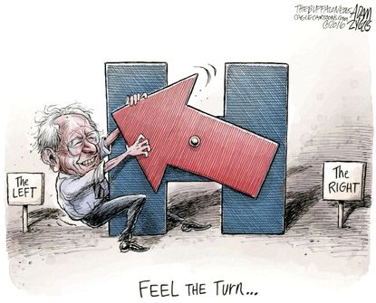 Political Cartoon U.S. Bernie Hillary Left
