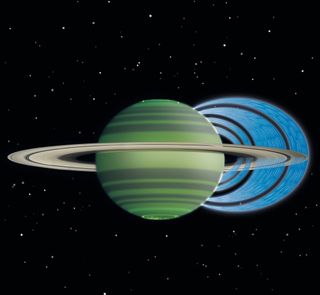 Water particles flow from Saturn's rings into the planet's atmosphere along magnetic field lines.