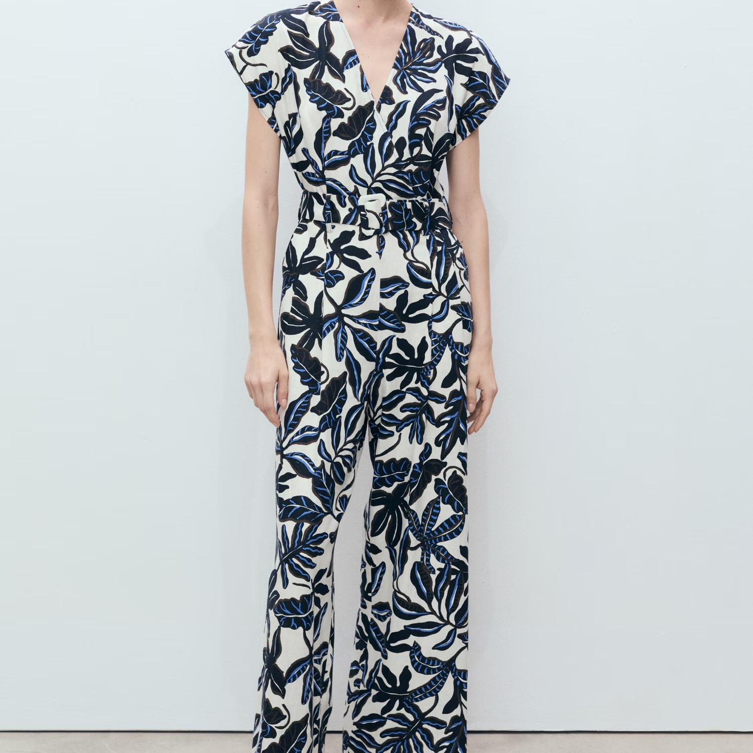 Mango Printed Linen Jumpsuit