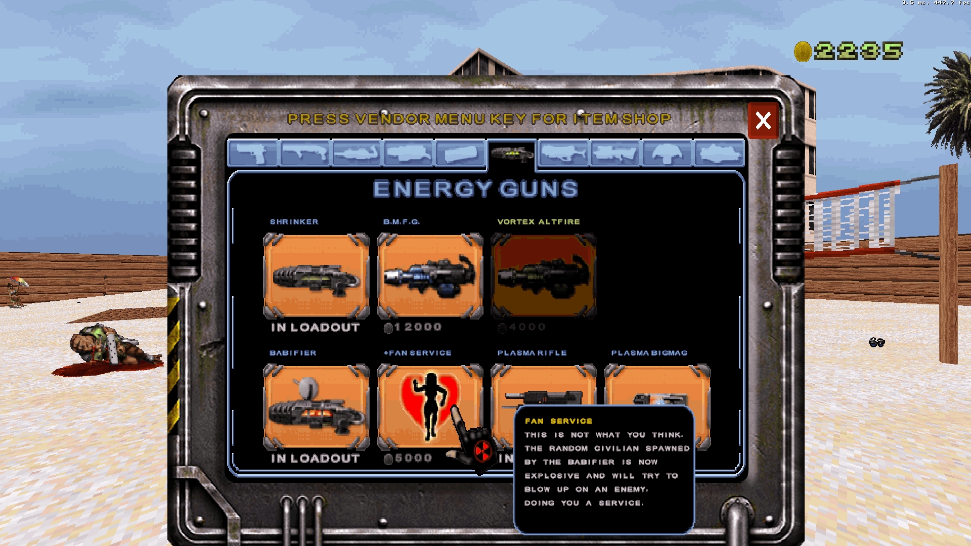 Alien Armageddon's weapon shop screen