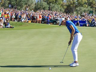 Carlotta Ciganda holing a putt in her Sunday Singles match at the Solheim Cup