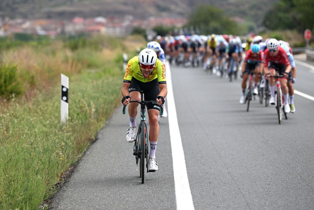 ALTO DE MONCALVILLO SPAIN SEPTEMBER 06 Thibault Guernalec of France and Team Arkea BB Hotels attacks during the La Vuelta 79th Tour of Spain 2024 Stage 19 a 1735km stage from Logrono to Alto de Moncalvillo 1490m UCIWT on September 06 2024 in Alto de Moncalvillo Spain Photo by Dario BelingheriGetty Images