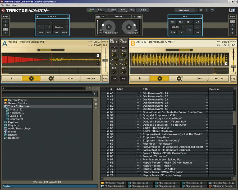 Drag tracks from here to the virtual decks.