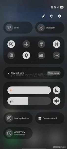 A leaked snapshot of the Quick Settings panel in One UI 7.