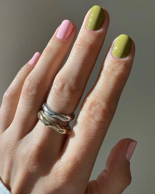 Watermelon pin and green accent nails