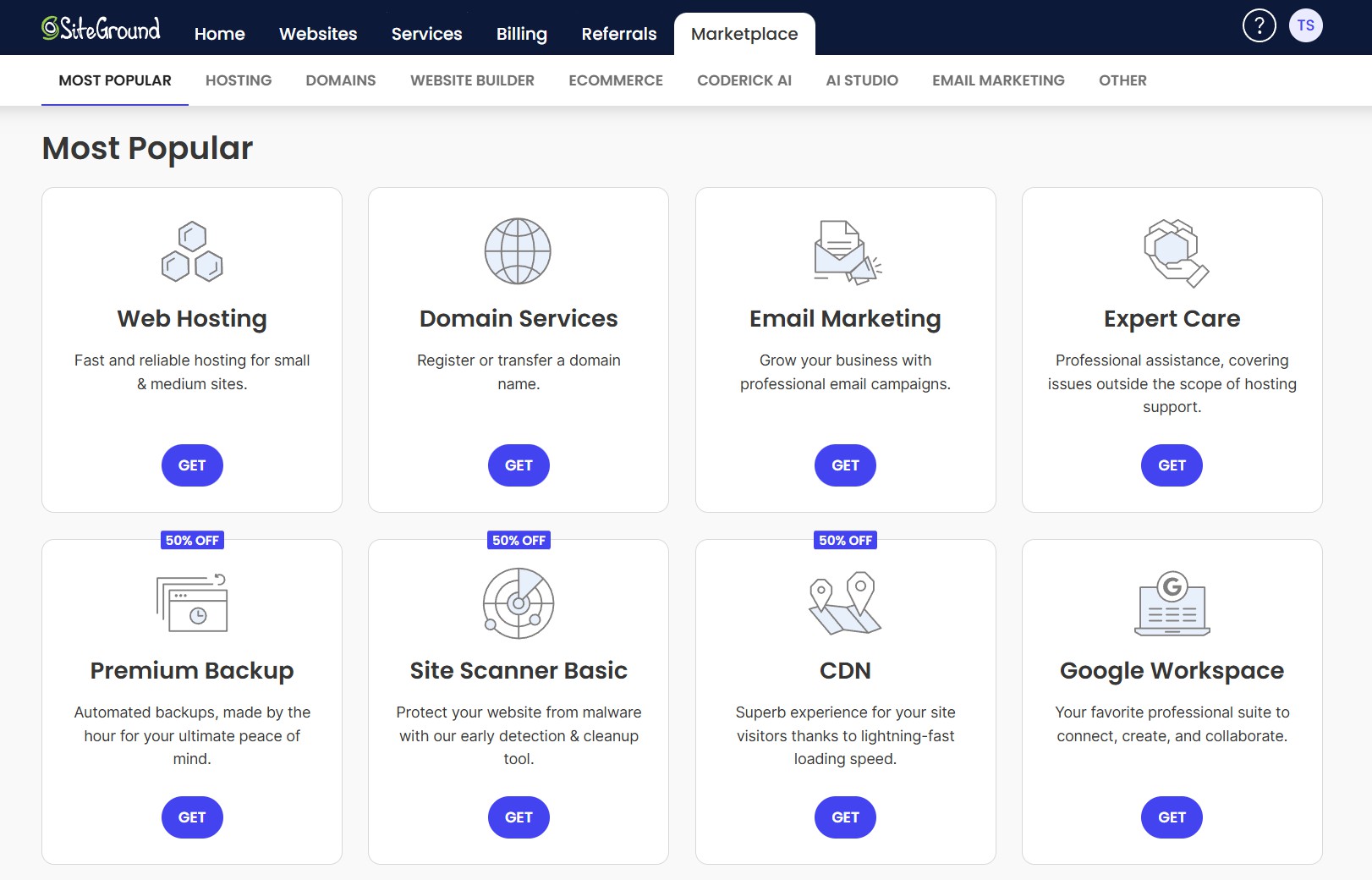 SiteGround marketplace