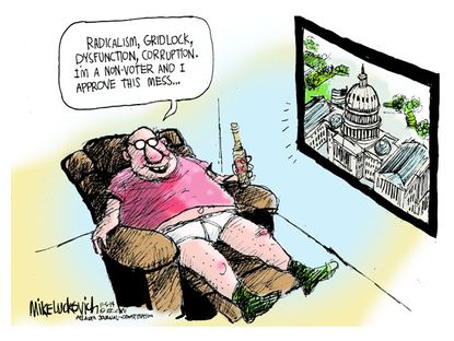 Political cartoon voter turnout gridlock Congress election