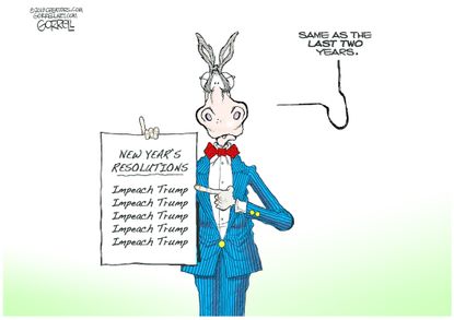 U.S. Political Cartoon Democrats Trump impeachment new years resolution