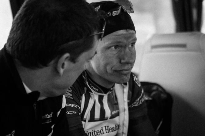 Jeff Louder (UnitedHealthcare) covered in dust after a tough day on the bike.