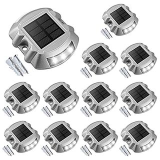 Volisun Solar Deck Lights Driveway Dock Lights, 12-Pack Led Ip67 Waterproof Outdoor Warning Step Lights for Driveway Sidewalk Garden Pathway Yard(white)