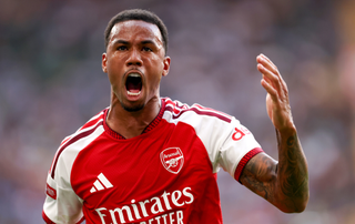 Gabriel Magalhaes of Arsenal reacts during the 2026 FA Community Shield match between Arsenal and Manchester City at Principality Stadium on August 16, 2026 in Cardiff, Wales.