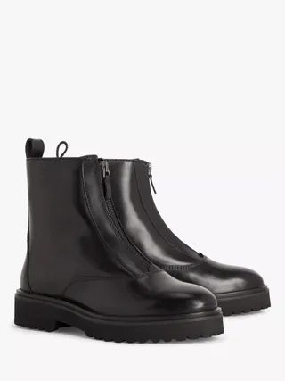 John Lewis Anyday Purdie Leather Zip Front Ankle Boots, Black