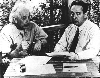 Albert Einstein signed a letter initially authored by physicist Leo Szilard that warned President Roosevelt of the German studies of the atomic bomb and ultimately led to the creation of the Manhattan Project.