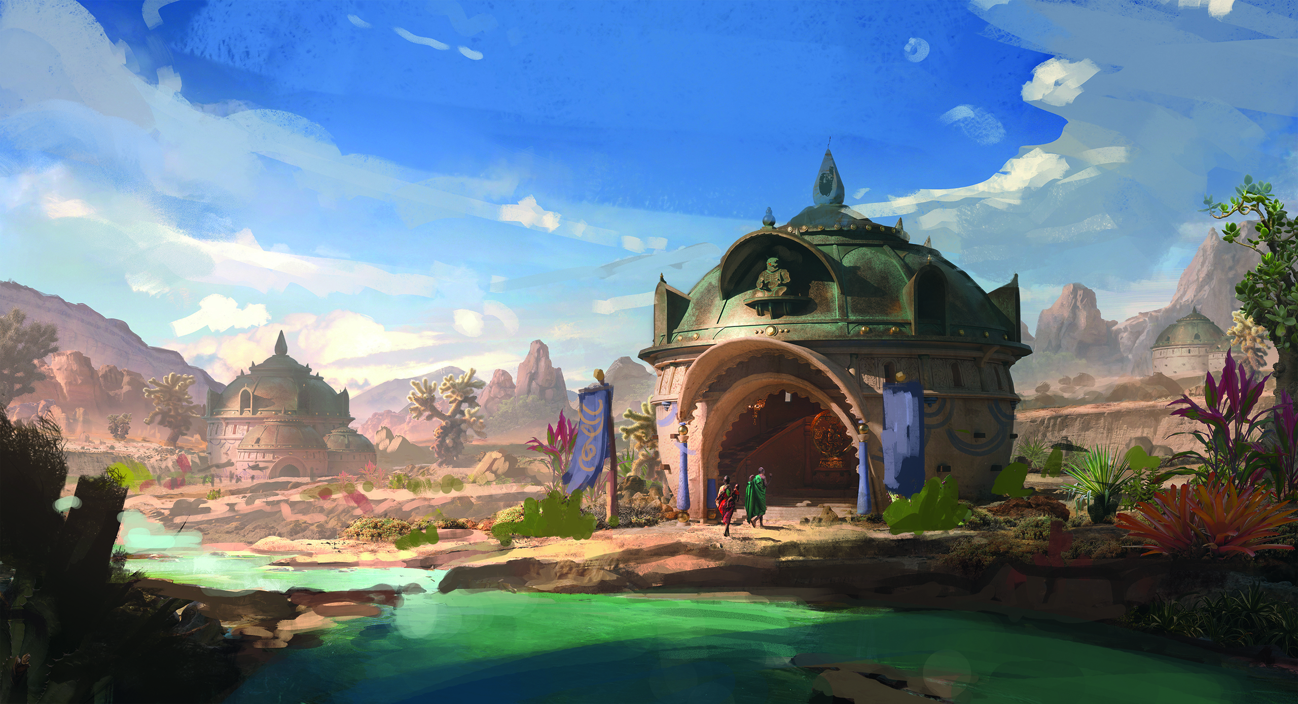 Paint believable environments; temple