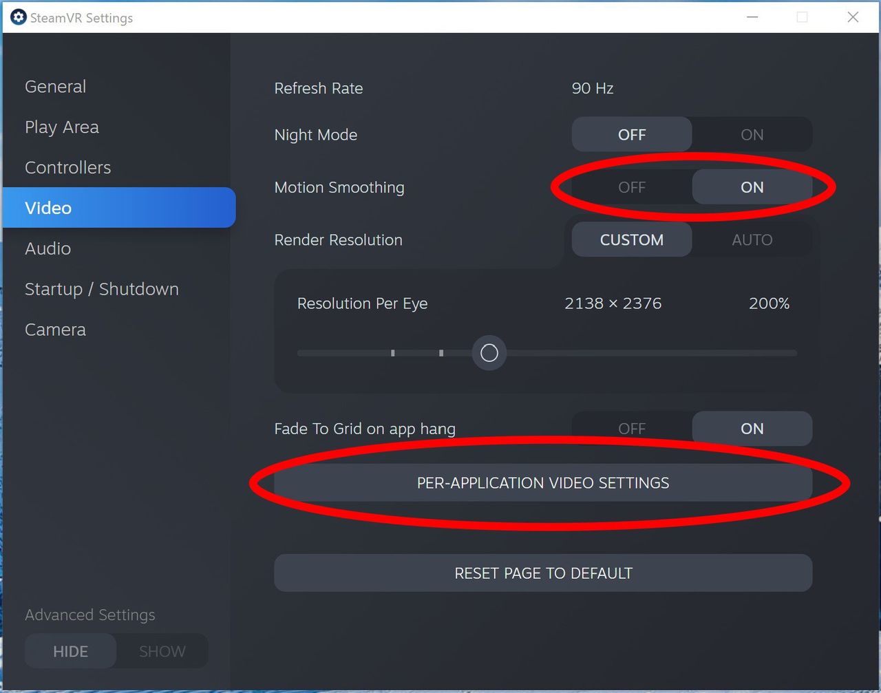 SteamVR motion smoothing