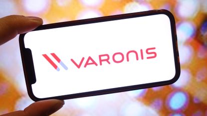 Varonis logo and branding pictured on a smartphone screen.