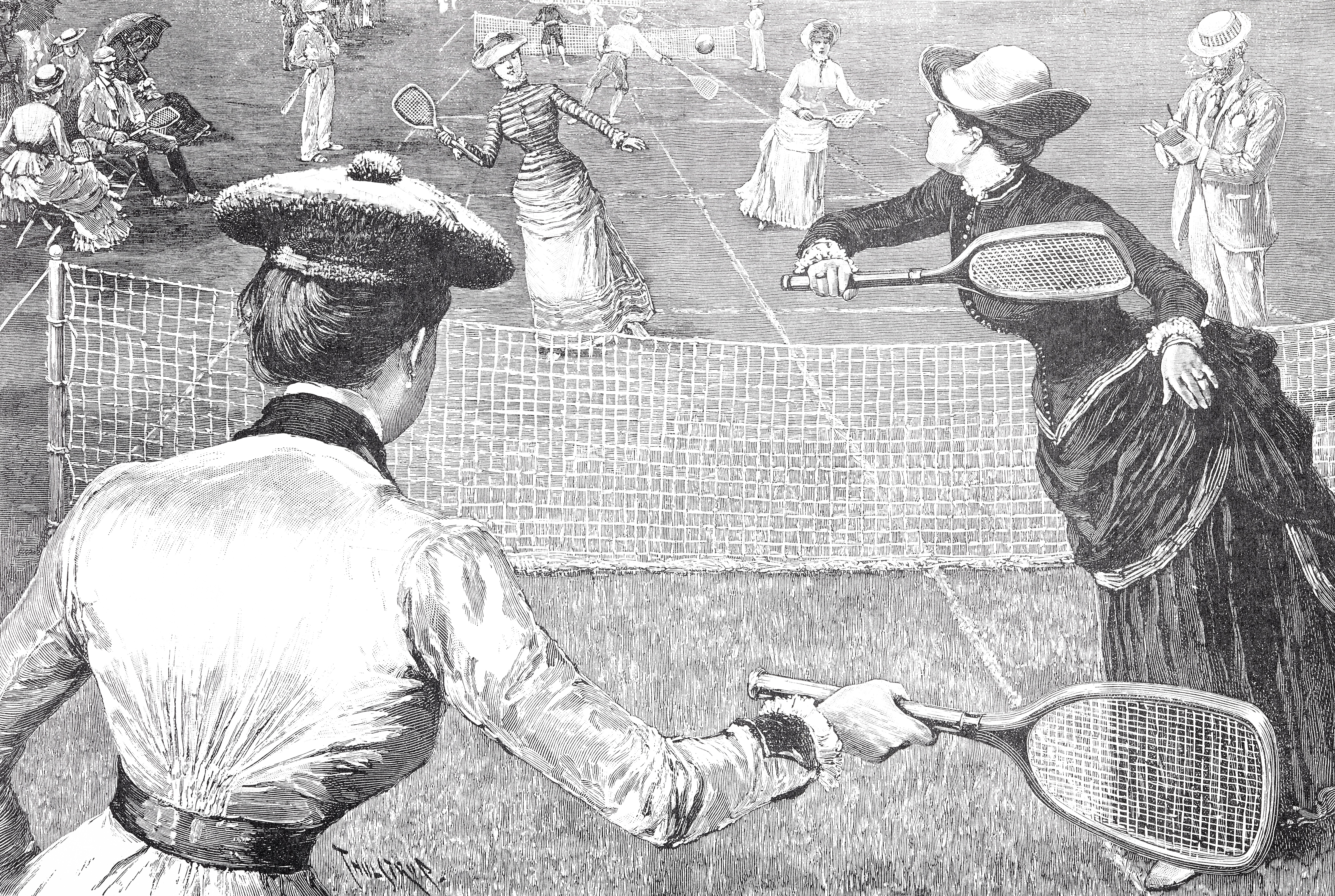 Vintage tennis match illustration