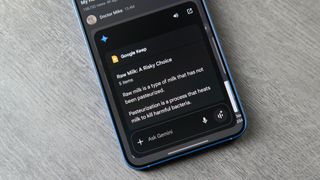 Gemini creating a Google Keep Note with a YouTube video summary on the Galaxy S25 Plus