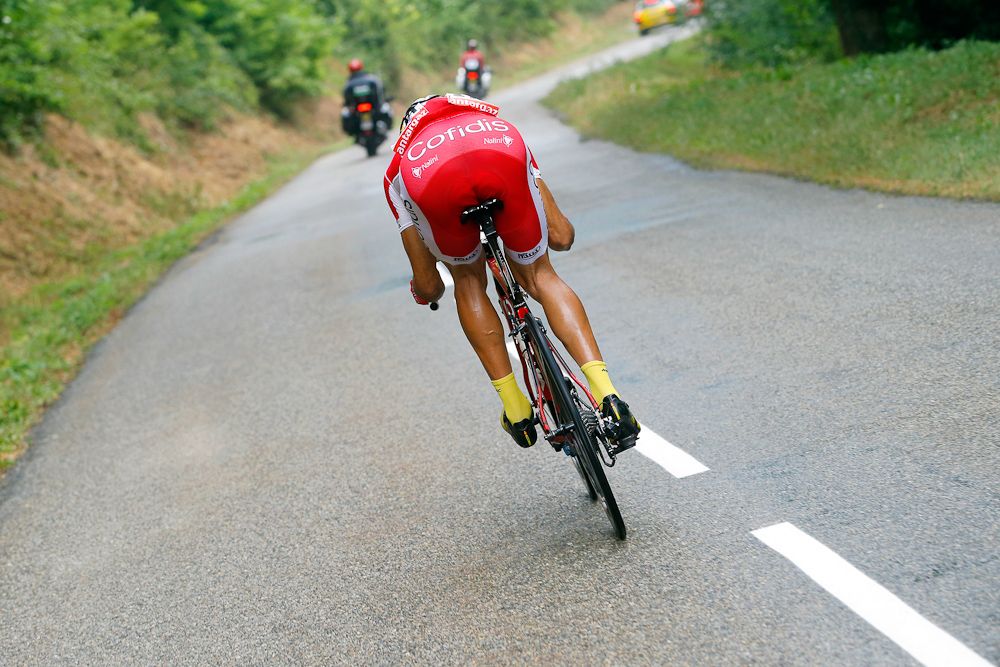A rider descends during stage 12.