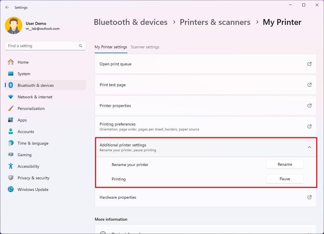 Additional Printer settings