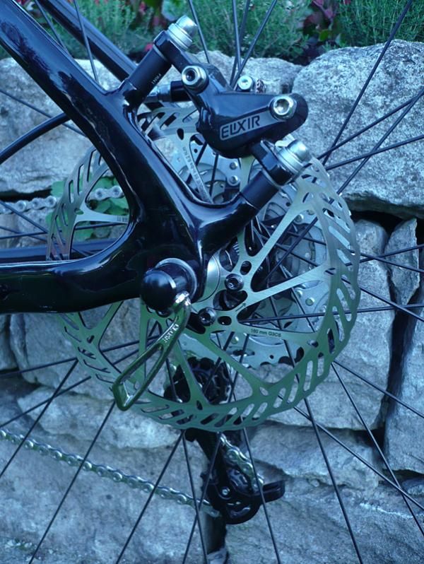 Avid Elixir 5 SL brakes are on the rear of the Specialized Fate Comp.