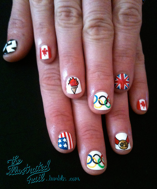 Olympic-inspired nail art by creative manicure, illustrator and nail artist Sophie Harris-Greenslade