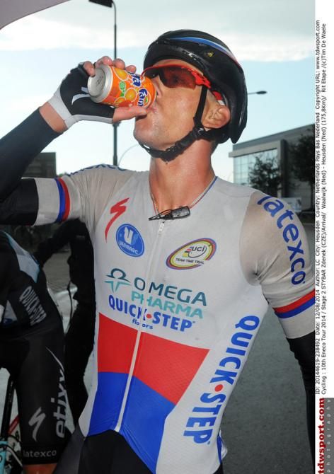 Zdenek Stybar (Omega Pharma-Quickstep) enjoying a post-win drink