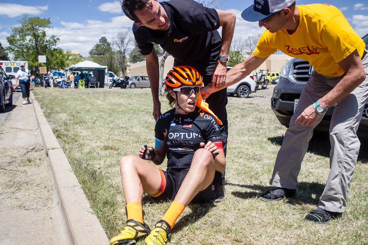 Annie Ewart (Optum) gets some help after todays huge effort