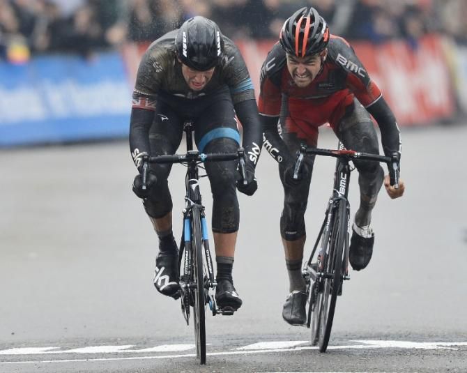 Ian Stannard (Sky) out sprints Greg van Avermaet (BMC) at the Omloop Het Nieuwsblad