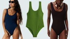 H&M padded cup swimsuit on two models and a cut out