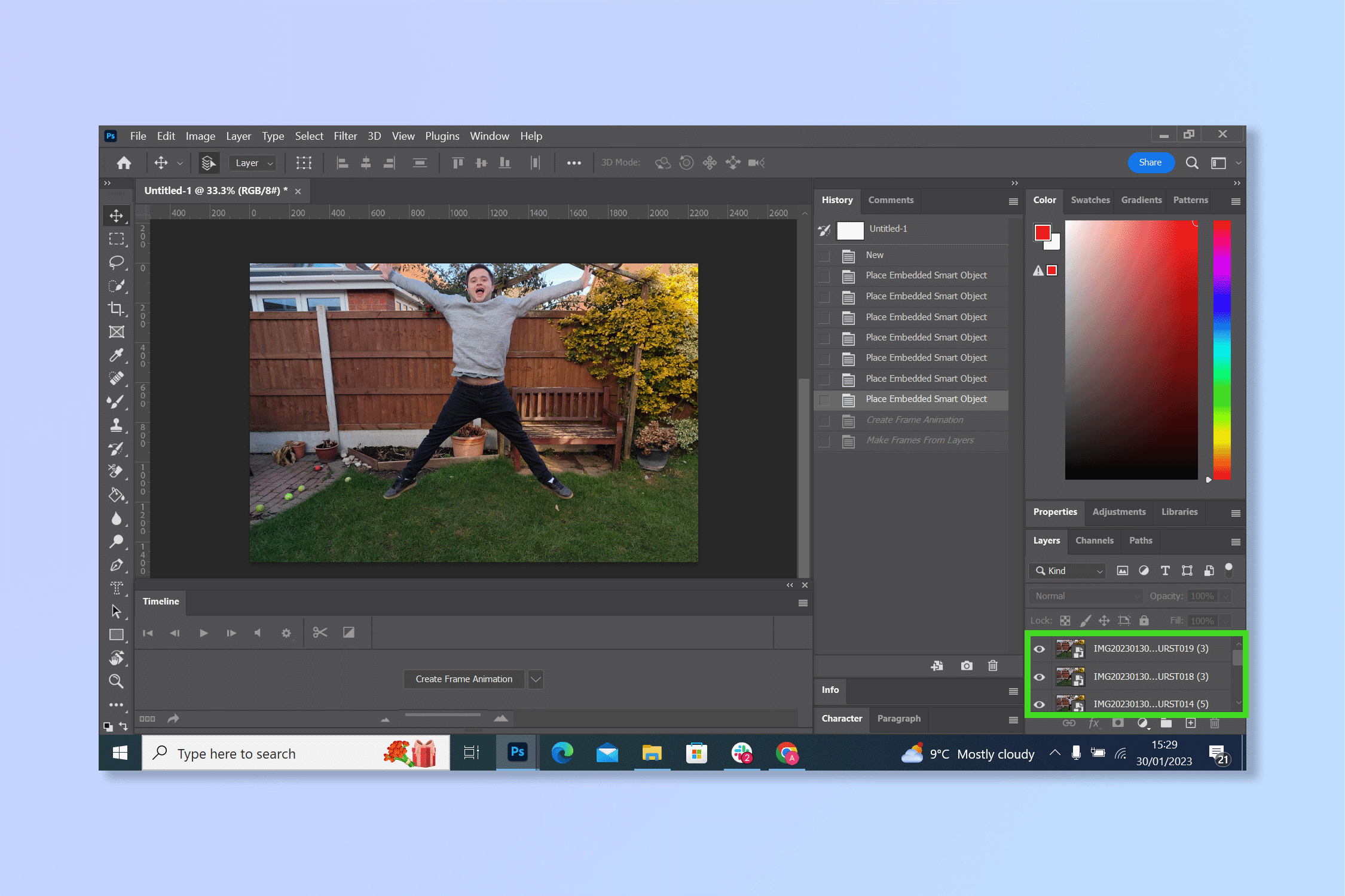 The first step to creating a GIF on photoshop